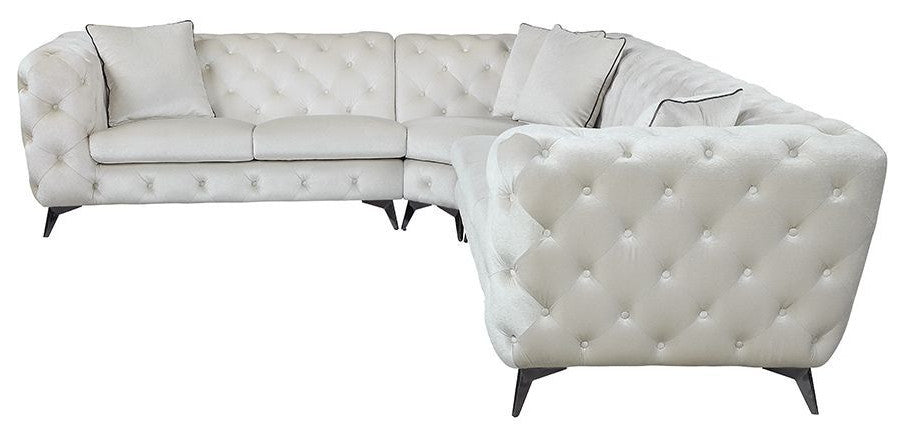 ACME Atronia Sectional Sofa With 4 Pillows, Beige Fabric