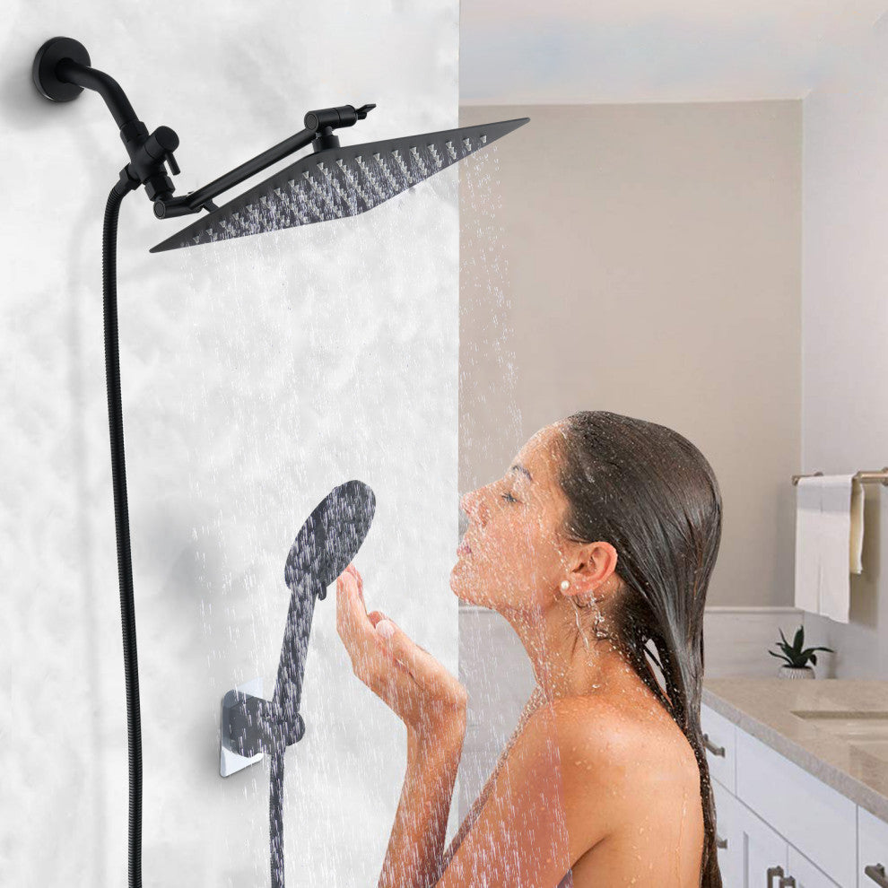 Completed Shower System with Rough-in Valve and Handheld Shower, Matt Black, 10"
