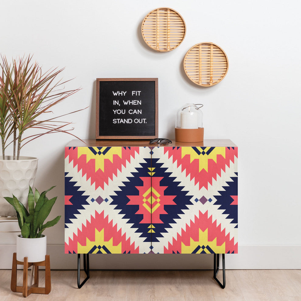 Deny Designs NavNa Credenza, Walnut, Black Steel legs