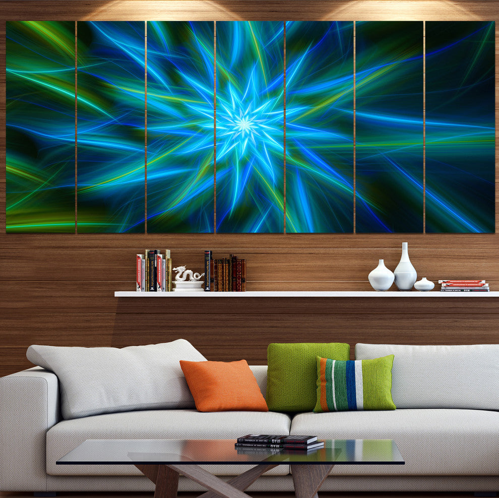 Shining Turquoise Exotic Flower, Floral Canvas Art Print, 83"x32", 7 Panels