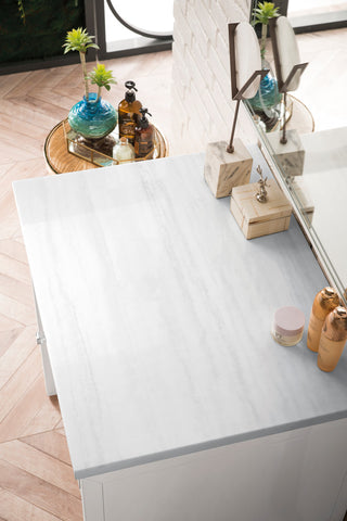 Athens 30" Makeup Counter, Glossy White, Arctic Fall Solid Surface Top