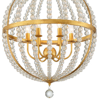 Roxy 6 Light Chandelier in Antique Gold with Clear Glass Beads