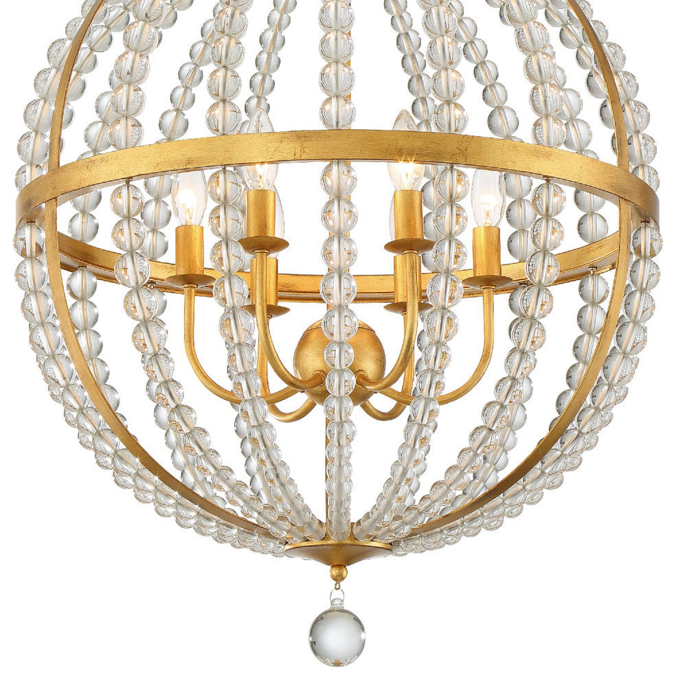 Roxy 6 Light Chandelier in Antique Gold with Clear Glass Beads