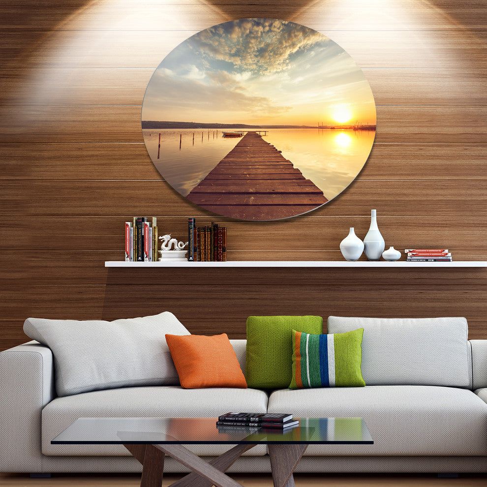 Sea Pier Under Beautiful Cloudscape, Modern Bridge Round Wall Art, 36"