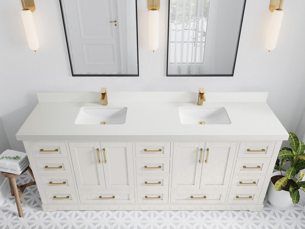 Boston 84" Double Sink Bath Vanity in Alabaster 2" White Quartz