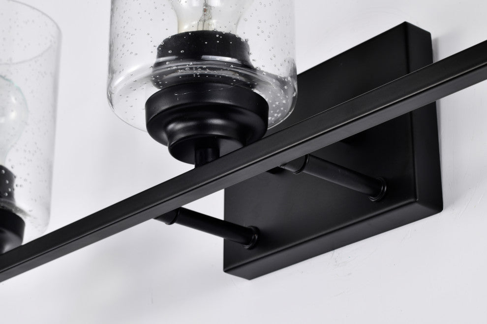 3-Light Matte Black Vanity With Seedy Glass