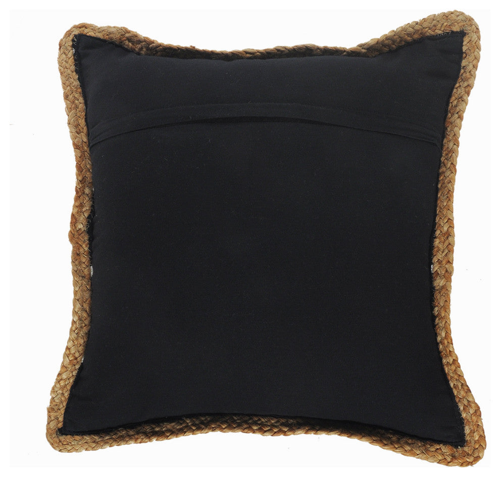 Black and White Striped Jute Bordered Throw Pillow