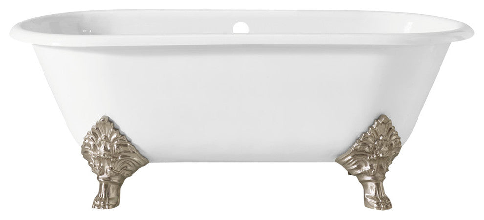 Cheviot Products Carlton Cast Iron Bathtub With Rolled Rim, Brushed Nickel