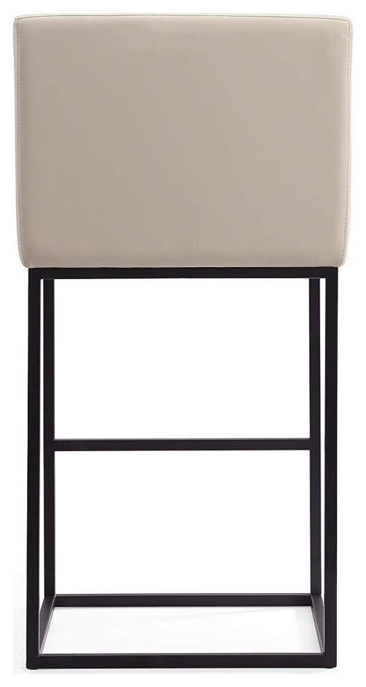 Modern Bar Stool, Metal Frame With Faux Leather Seat and High Back, Cream