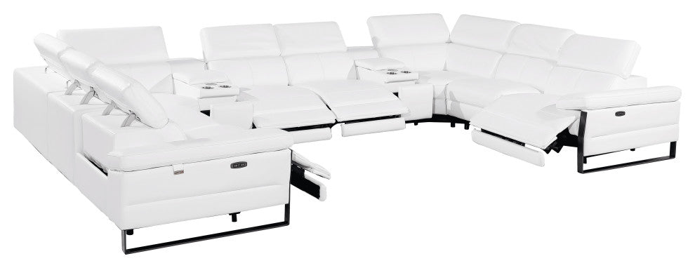 Antonio Italian Leather 10-Piece U-Shaped Power Reclining Sectional, White