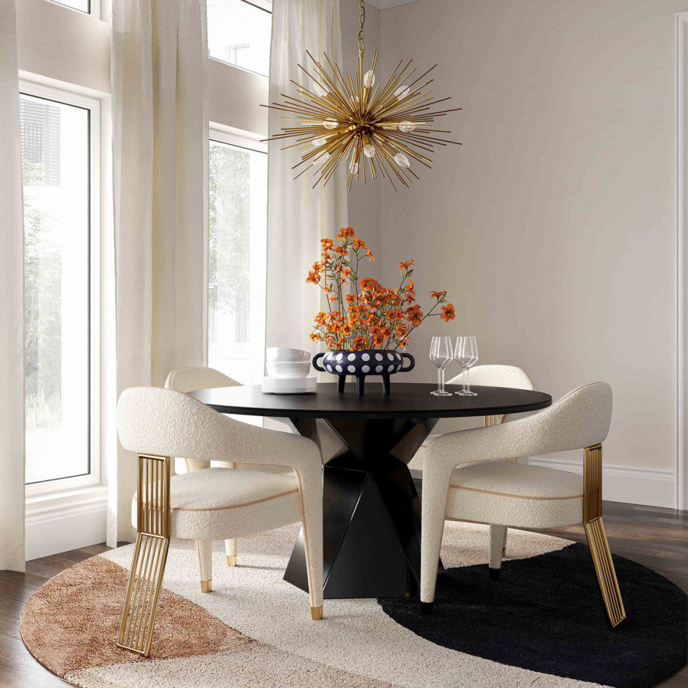 Corralis Cream Boucle Dining Chair, Fabric Armchair with Gold Stainless Steel