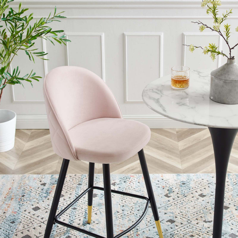 Bar Stool Chair Barstool, Set of 2, Velvet, Metal, Pink, Modern, Bar Pub Bistro