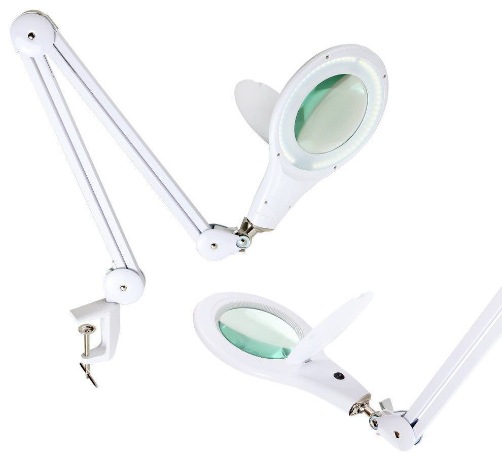 Brightech Lightview Desk Lamp with Clamp, 5 Diopter Glass Lens, White