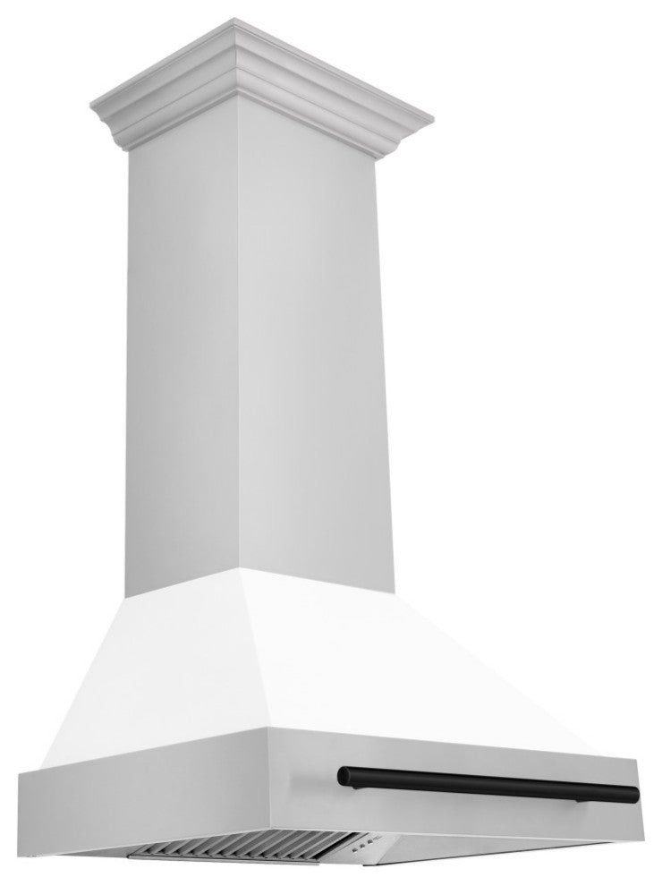 ZLINE 30" Wall Mount Hood, Stainless With White Matte Shell, 8654STZ-WM30-MB