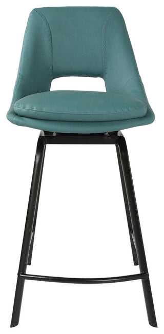 Carise Blue Faux Leather and Black Metal Swivel 26" Counter Stool