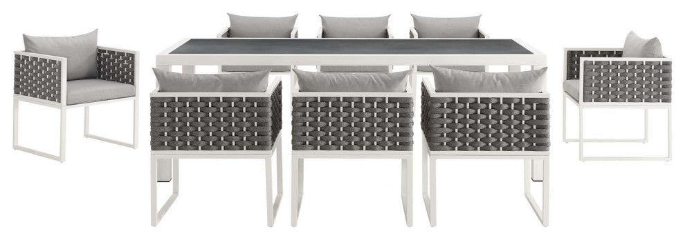 White Gray Stance 9 Piece Outdoor Patio Aluminum Dining Set