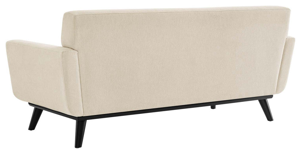 Loveseat Sofa, Beige, Fabric, Modern, Mid Century Hotel Lounge Cafe Lobby