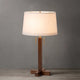 Swiss Cross Table Lamp - Dark Walnut Wood Finish, Weathered Brass, White Shade