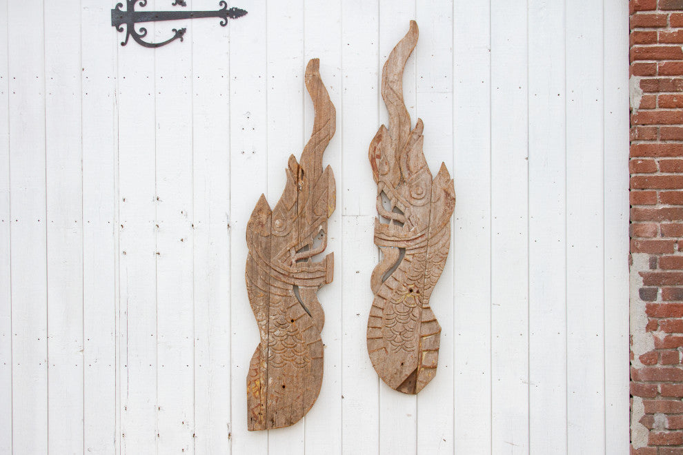 Pair of 18th Century Carved Thai Naga Panels