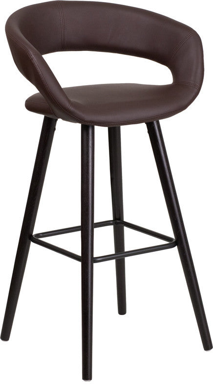 Modern 29" High Contemporary Cappuccino Wood Barstool in Brown Vinyl