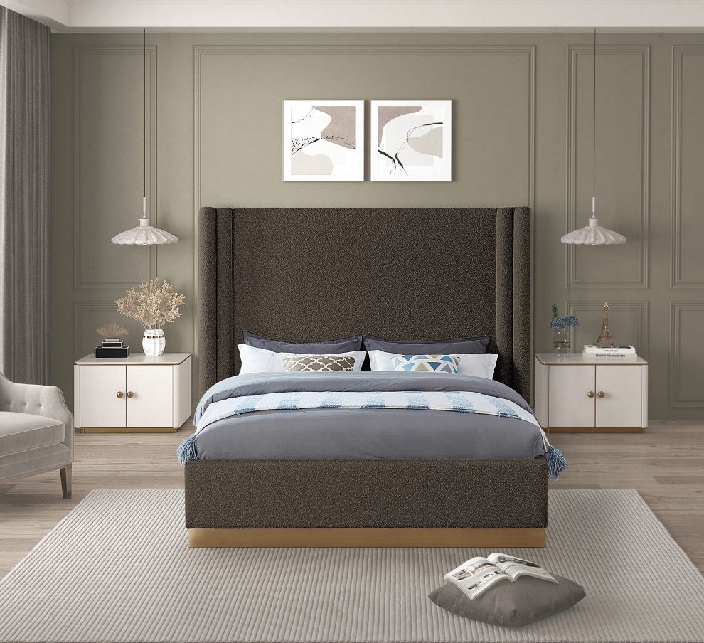 Halton Boucle Fabric Bed, Brown, Queen