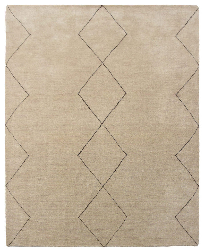 HAND KNOTTED LOOM WOOL ECO - FRIENDLY AREA RUGS - Beige Brown,Geometric