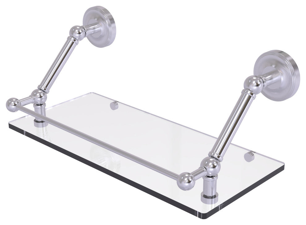 Prestige Regal 18" Floating Glass Shelf with Gallery Rail, Satin Chrome