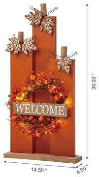 30"H Fall Lighted Wooden Pumpkin Decor WithWreath