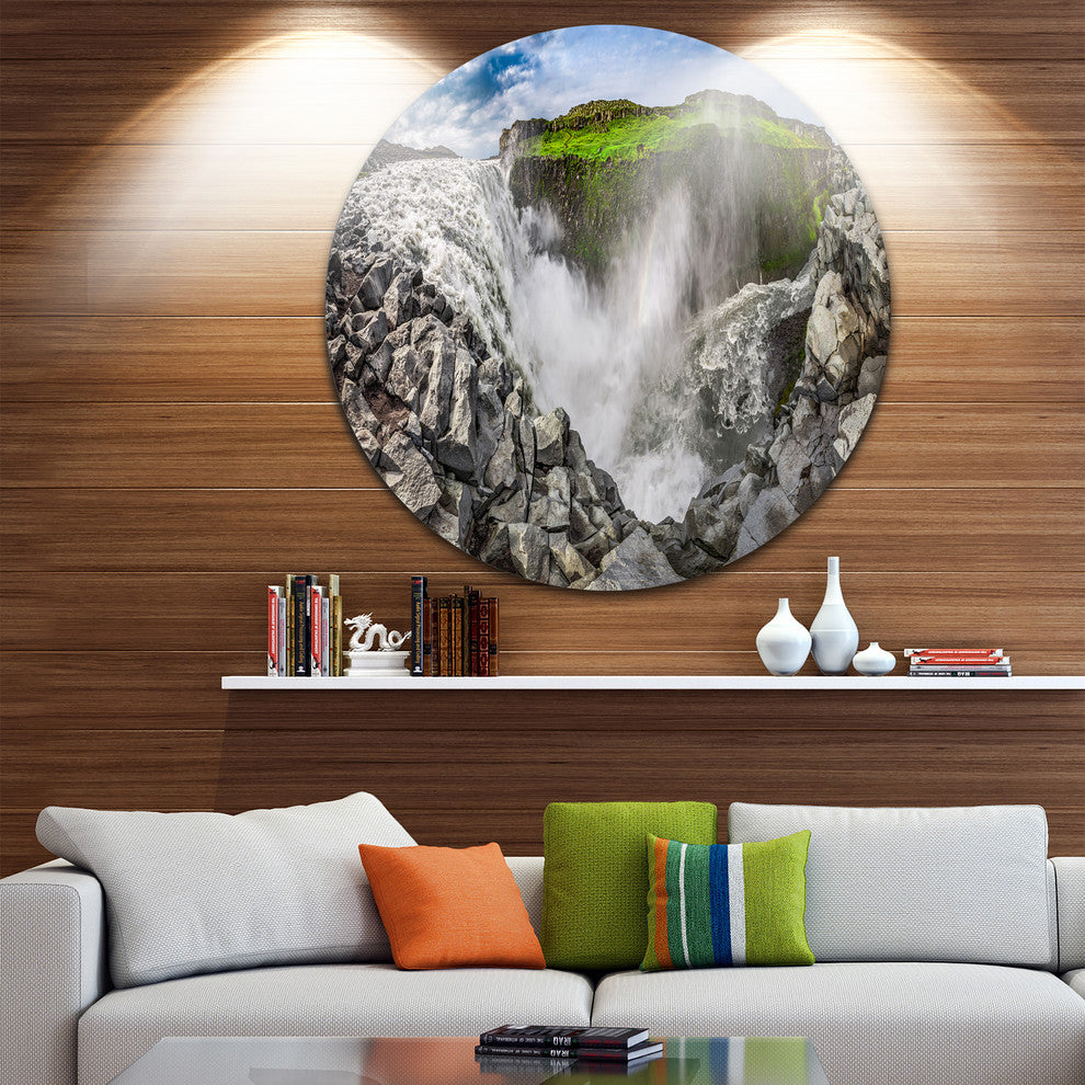 Rocky Dettifoss Waterfall In Iceland, Landscape Round Wall Art, 38"