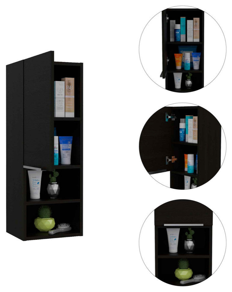 Milwaukee Medicine Cabinet with 2 Open Shelves, and 2 Inner Shelves, Black