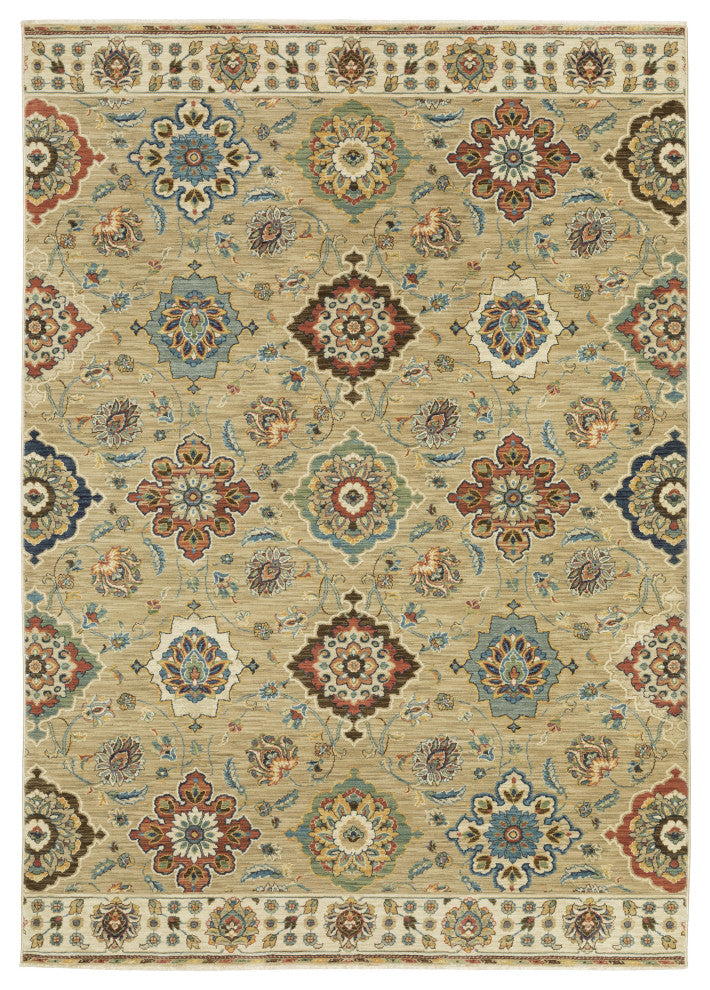 Fabienne Floral Panel Indoor Tan/Multi Area Rug, 5'3"x7'6"