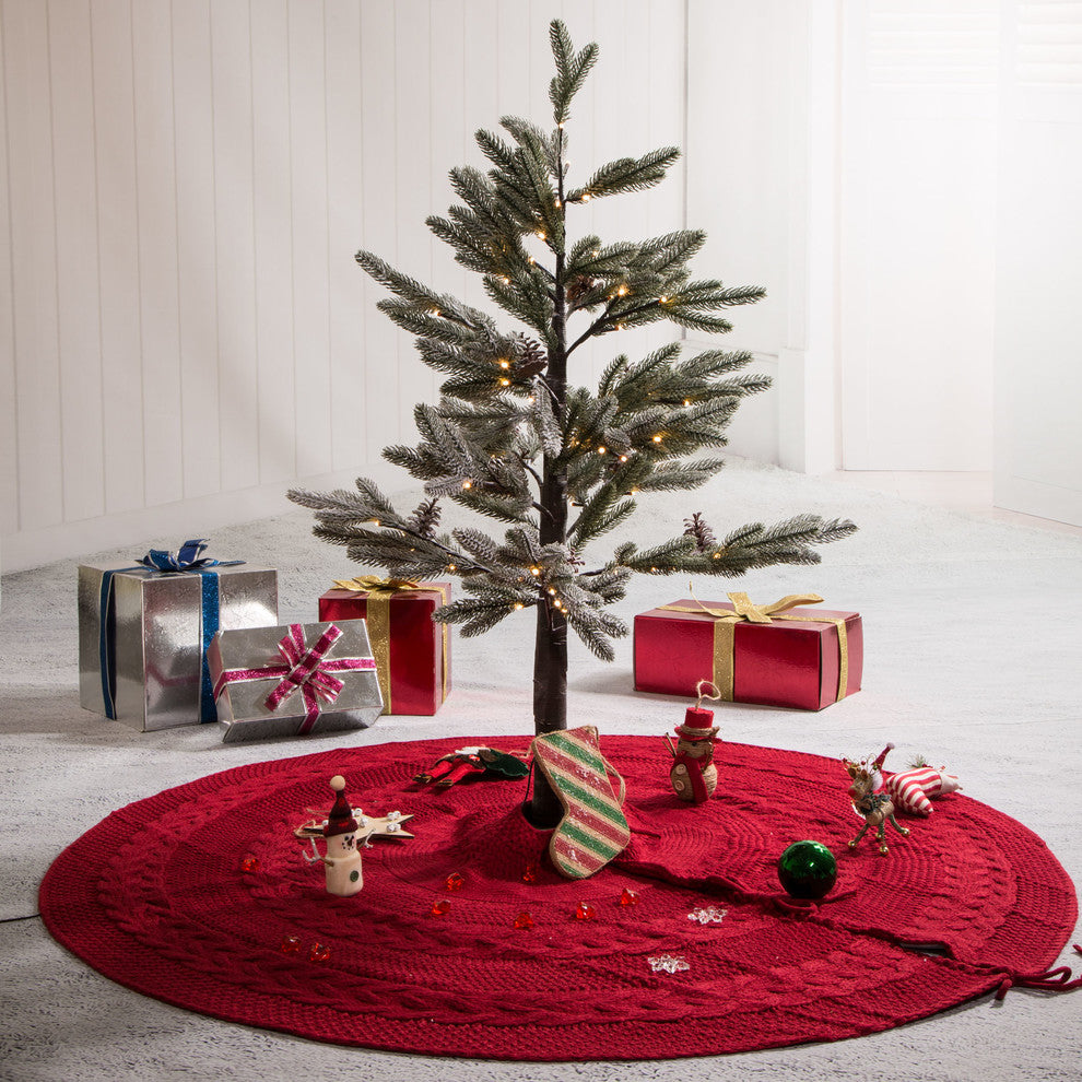 48" Knited Acrylic Christmas Tree Skirt-Red