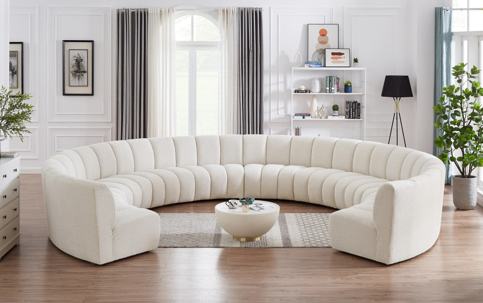 Infinity Black Boucle Fabric Upholstered Arc Shaped Modular Sectional, Cream, 10-Piece, Arc-Shaped