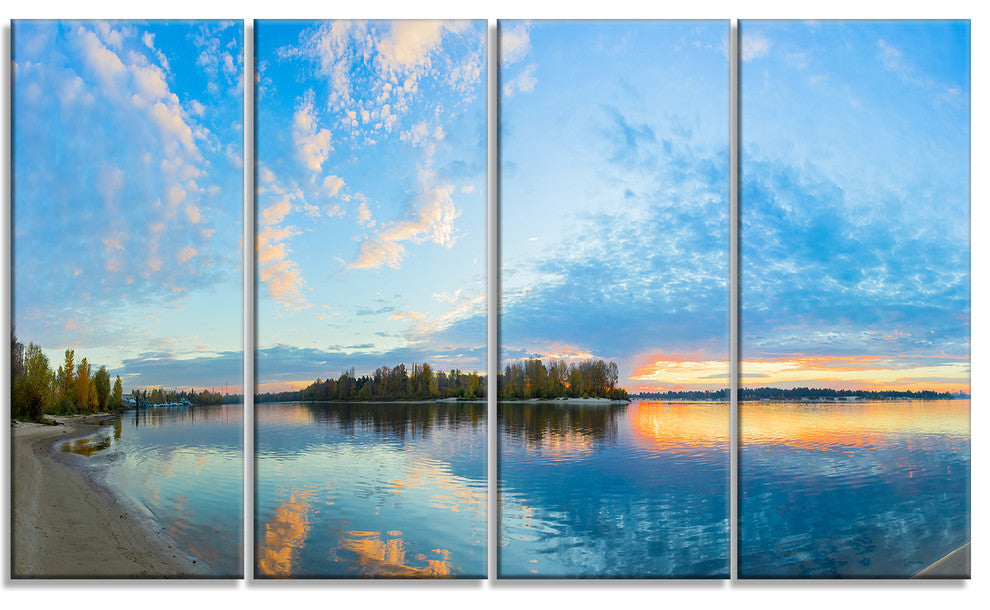 "Exotic Sunrise On River Autumn" Oversized Beach Wall Art, 4 Panels, 48"x28"