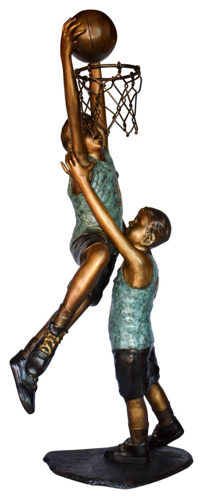 Kids Playing Basketball in Action Life Size Bronze Statue  27" x 17" x 66"H