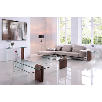 BUONO Walnut Veneer With 1/2 Clear Glass End Table by Casabianca Home