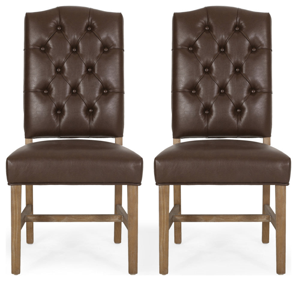 Loyning Contemporary Tufted Dining Chairs (Set of 2), Dark Brown/Natural, Faux Leather