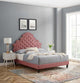 Tufted Platform Bed Frame, King Size, Velvet, Pink, Modern Contemporary, Bedroom