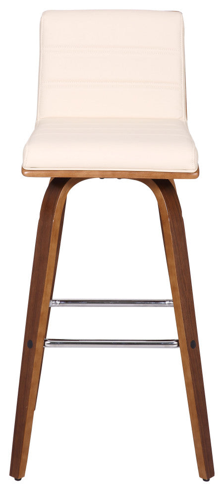 30" Cream Faux Leather Wooden Swivel Bar Stool