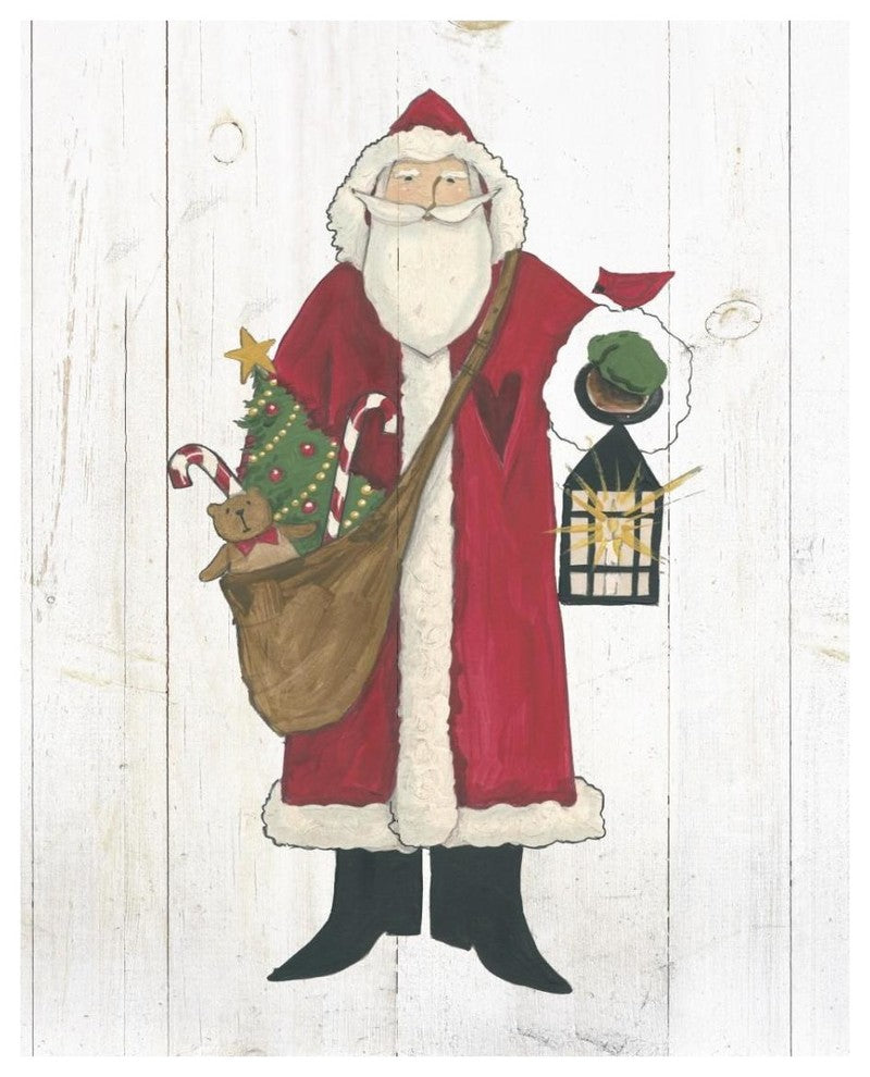 "Vintage St Nick I no Words on White Wood" Print by Anne Tavoletti, 24"x30"