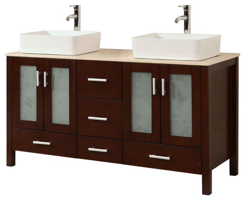 58" Contemporary Style Double Sink Bathroom Vanity Model 2415-BE