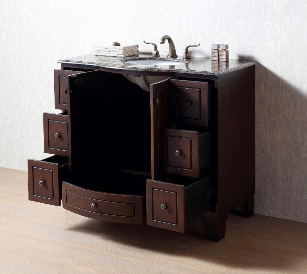 Alandra 40" Dark Cherry Single Sink Bathroom Vanity, Baltic Brown Granite Top
