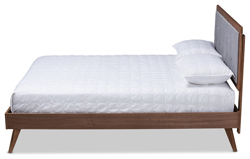 Ines Mid-Century Modern Light Gray Walnut Brown Wood Full Size Platform Bed
