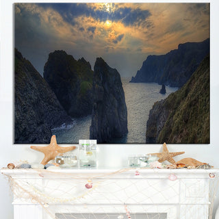 "Dark Rocky Panorama Coastline" Seashore Canvas Art, 40"x30"