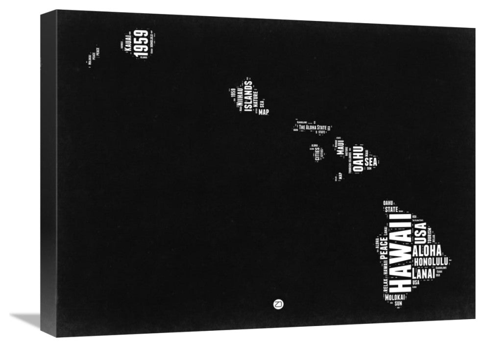 "Hawaii Black and White Map" Fine Art Print