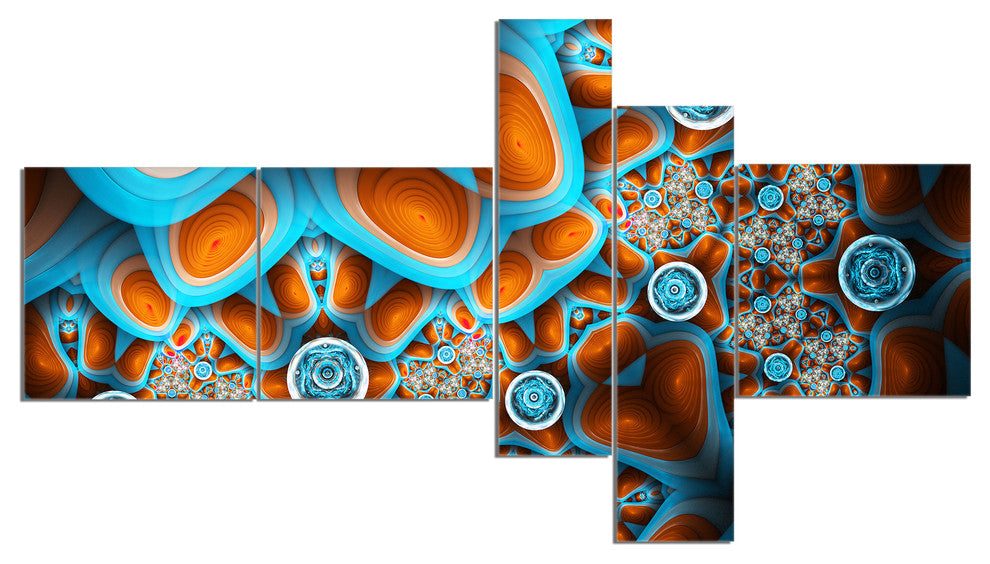 Brown Extraterrestrial Life Forms, Floral Canvas Art Print, 60"x32", 5 panels