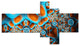 Brown Extraterrestrial Life Forms, Floral Canvas Art Print, 60"x32", 5 panels