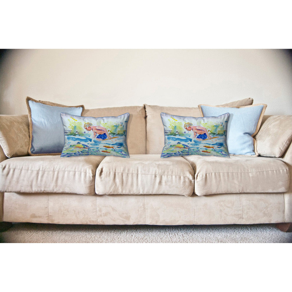 Boy & Fish Large Indoor/Outdoor Pillow 18x18