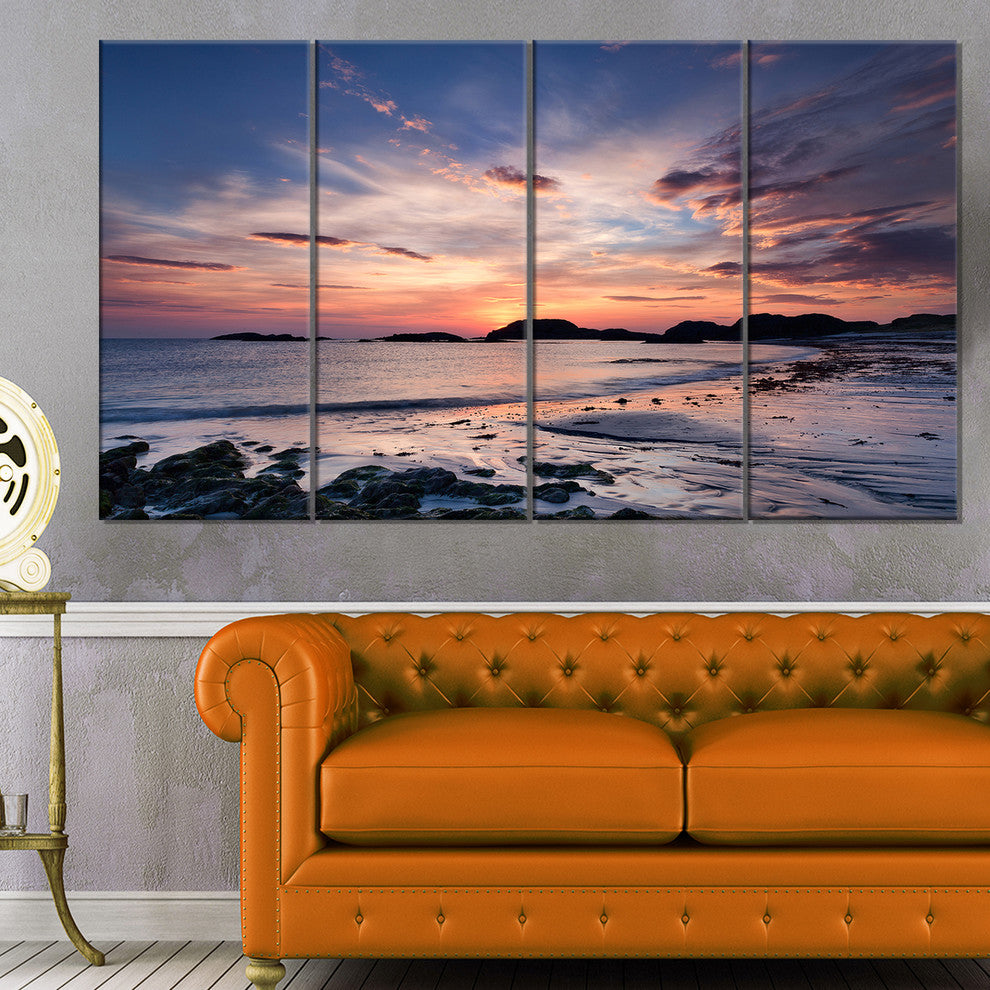 Dramatic Sky at Sunset on Isle of Iona, Seashore Canvas Print, 48"x28", 4 Panels