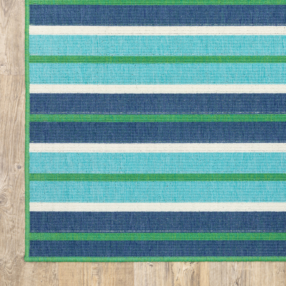 Madelina Stripe Blue and Green Indoor or Outdoor Area Rug, 7'10"x10'10"